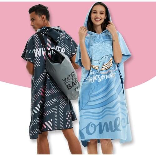 HOTMANGO Microfiber Poncho Towel Surf Beach Wetsuit Changing Towel Bath Robe with Hood,Watersports Activities,Adults Men Women