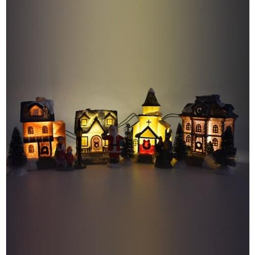 10pcs/set Christmas Decorative Lights Santa Claus Snow House Figurine Table Lamp for Bedroom Happy Xmas Gift for Family Friend