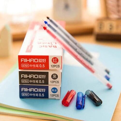 12 pcs/lot 0.5mm Basic Liner Roller Ballpoint Pen 3 Color Gel Ink Ball Pen School Office Writing Supplies Pen Stationery Tools
