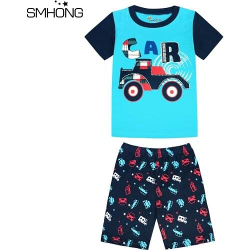 SMHONG Childrens Pajamas Set Summer Short Sleeved Boy Car Pyjamas Girls Cartoon Home Clothes Childrens Sleepwear Clothes Set