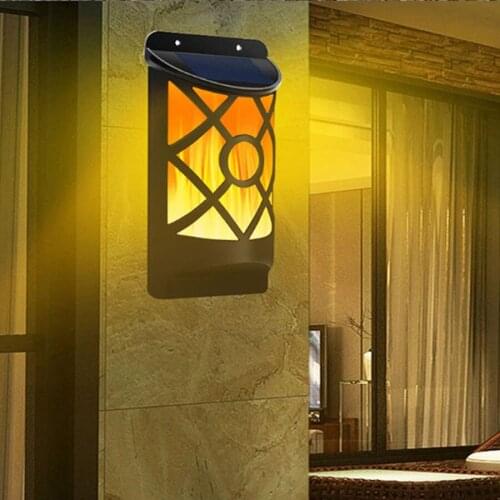 Solar Flame Light Outdoor Waterproof Flickering Flame Wall Lamp 66 LED Solar Powered Wall Mounted Night Light For Patio Yard