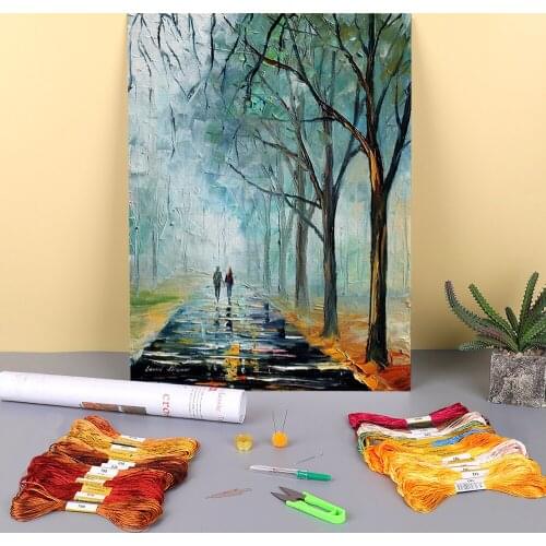 Misty Stroll Printed Fabric 11CT Cross-Stitch Kit Embroidery DMC Threads Knitting Sewing Handmade Painting Design Magic Decor