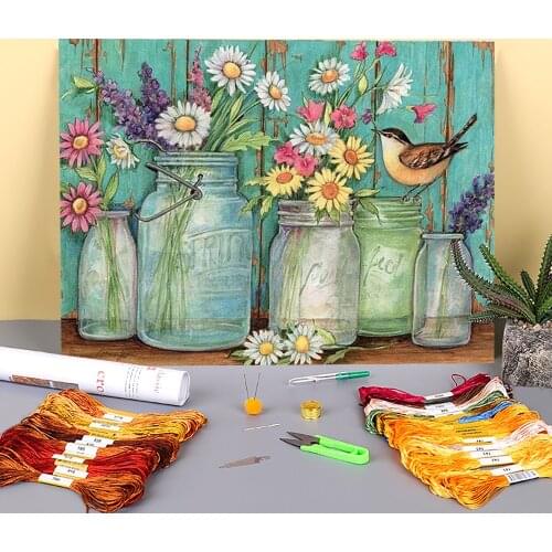 Flower Sunflower Printed 11CT Cross Stitch DIY Embroidery Full Kit DMC Threads Knitting Sewing Handmade Handiwork Home Gift