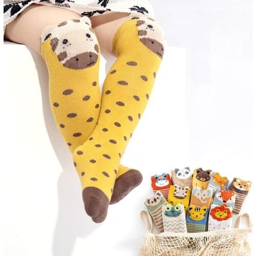 Wecute 3 pairs/set New Autumn and Winter Socks 30cm for Baby Girls Over the Knee Stockings Cute Cartoon Animals No Heel Cotton