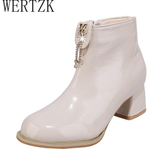 Women Boots Fashion High Heel Shoes Woman Non-slip Waterproof Leather Botas Mujer Thick Heel Zipper Ladies Leather Solid Shoes
