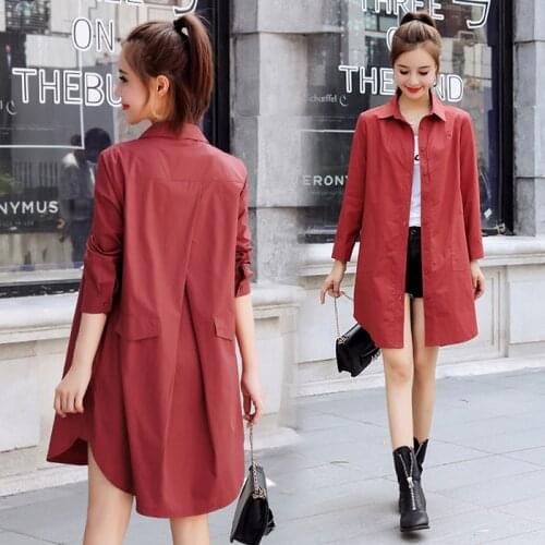 2020Autumn Womens Loose Cardigan Windbreaker Jacket Ladies Large Size 4XL Was Thin Hong Kong Wind Long Paragraph Wild ShirtA195