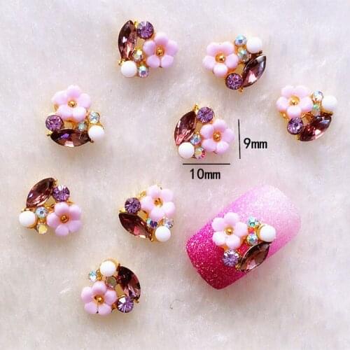 10pcs/pack Japan Alloy Nail Art Beauty Flower with Colorful Rhinestone Metal Accessories for Bride Phototherapy Nail Sticker DIY