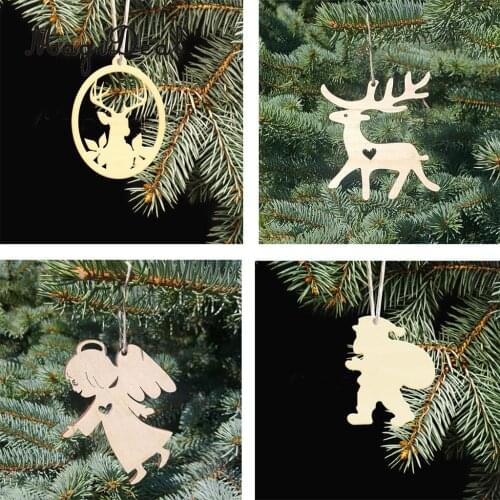 10pcs Wooden Cut Christmas Santa Claus Elk Angel Hanging Gift Tags Xmas Tree Ornaments