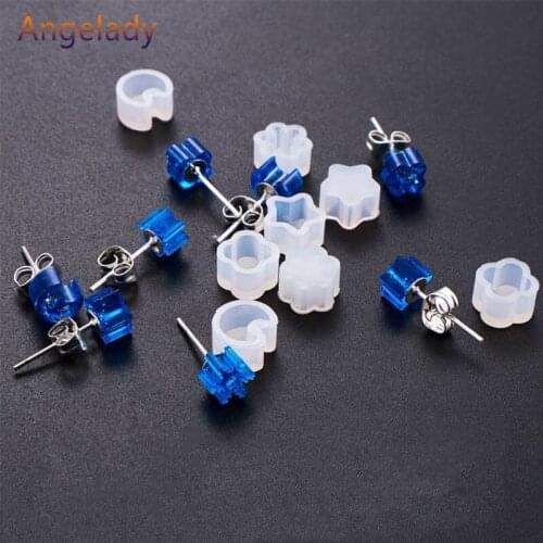 2 Pcs/Set Silicone Mold Ear Stud DIY Jewelry Making Snowflake Moon Star Flower Shape Mini Small Molds Epoxy Resin Crafts Tools