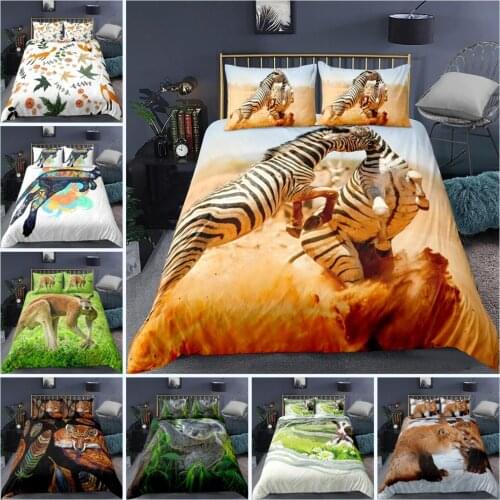 3D Herbivore Quilt Cover Cartoons Painting Zebra Cow Kangaroo Pattern Comfortable Soft MicrofiberBedding Set 3 Pcs