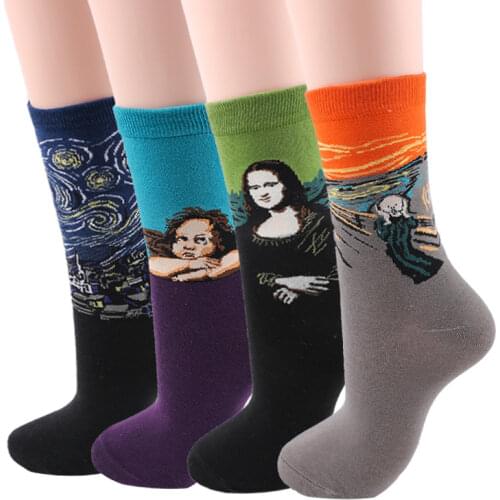 Glowing Future 5 Pairs Funny Men Socks Fashion Cotton Autumn Winter Painting Mona Lisa Happy Mens Long Sock Hip Hop носки мужски