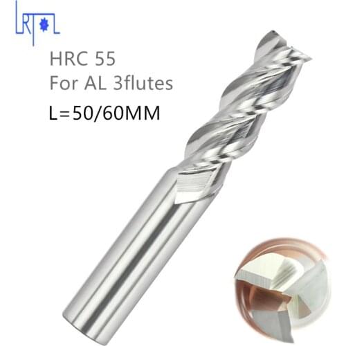 5PCS hrc55 3Flutes 4 5 6 8 *50 60mm flat square end mill for Aluminum Spiral Bit Milling Tools Carbide CNC End mill