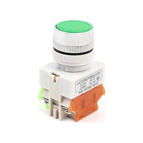 AC 660V 10A 1NO+1NC Contact Momentary Round 2 Pins Green Pushbutton Switch