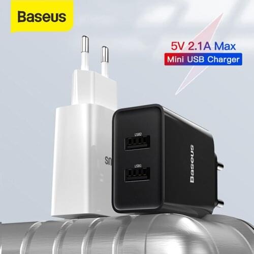 Baseus 5V 2.1A Dual USB Charger for Samsung Xiaomi Mobile Phone Charger Fast Travel Adapter for iPhone Charger EU Plug