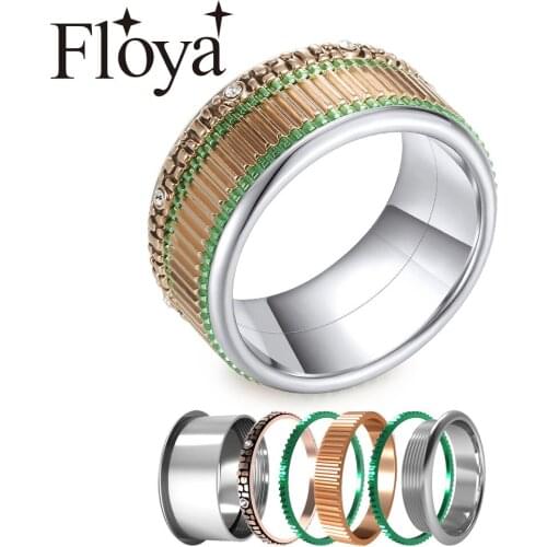 Floya Gear Stainless Steel Rings For Women Cosplay Band Statement Layers Wedding Ring Argent Crystal Femme Bijoux Box Gift