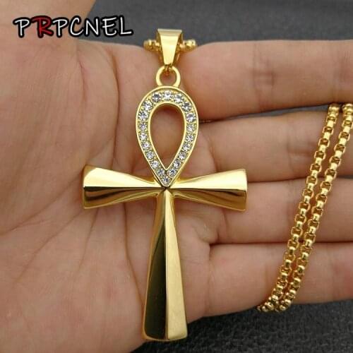 Hip hop silver/ gold/ black color 316L Stainless Steel with zircon character of life Cross Pendant Necklace mens jewelry