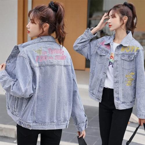 Cowgirl Jackets 2021 Spring Autumn New Embroidered Letters Cowboy Coat Large Size 5XL Short Denim Women Jacket Jeans Top L692