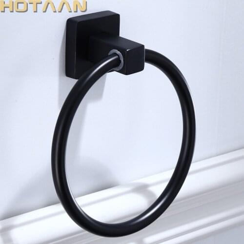 Matte Black Finish Stainless Steel Bathroom Towel Holder Wall-Mounted Round Towel Rings ,Towel Rack YT-10791-H