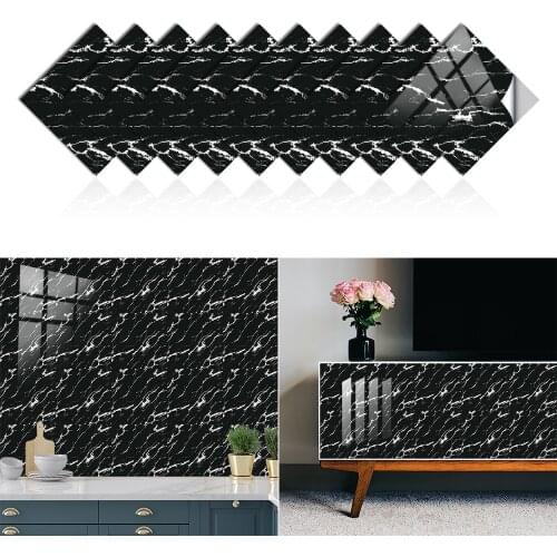 10/15/20/30cm Simulation Black Marble Tile Sticker Kitchen Bathroom Wardrobe Decor Waterproof & Oil-proof Ceramics Art Wallpaper