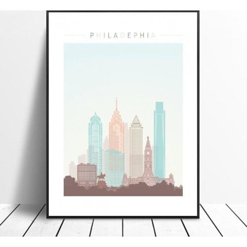 Philadelphia Skyline Canvas Print Wall Art Poster Picture Modern Minimalist Bedroom Living Room Decoration No Frame