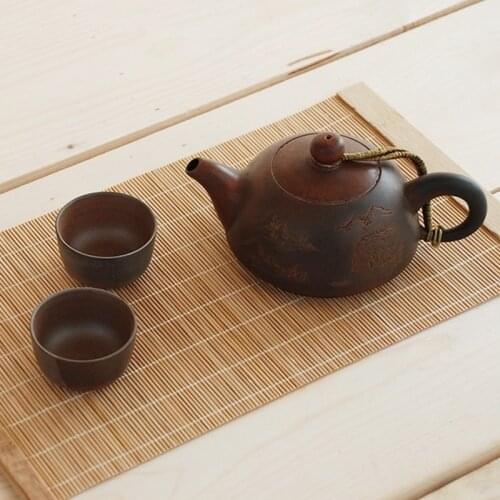 Slip-proof Table Mat Chinese Style Napkin Insulation Pad Hand-woven Bamboo Decorative Kung Fu Tea Set Mat photography prop