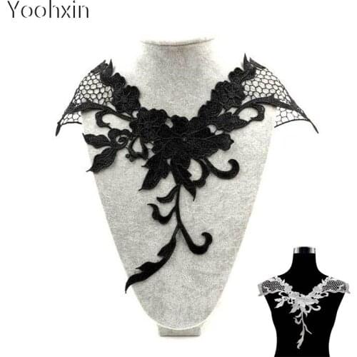 NEW white black flower embroidery DIY lace collar Fabric Sewing ribbon trim Applique neckline craft cloth dress Wedding textile