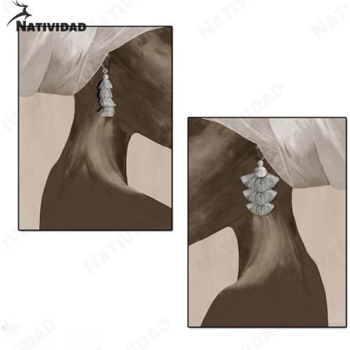 Posters and Prints of African Women Wearing Earrings In Profile No Frame Canvas Painting Walls Room Decoration Accessories