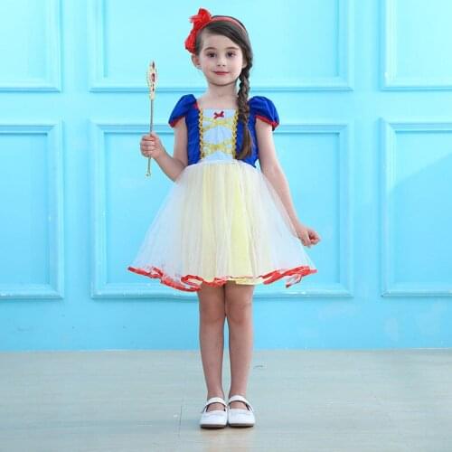 Girls Dress Snow Princess Cosplay Costume Cotton Lining Summer One Piece Dresses Child Halloween Christmas Birthday Party Dress