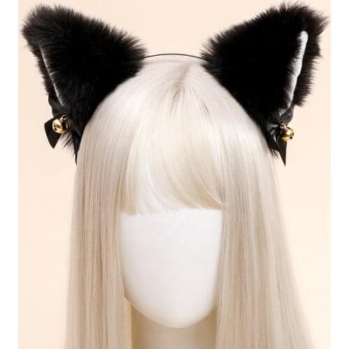 White Animal Faux Fur Fox Cat Dog Ears Headband Cosplay Costume Party Cat Animal Ears with Bell