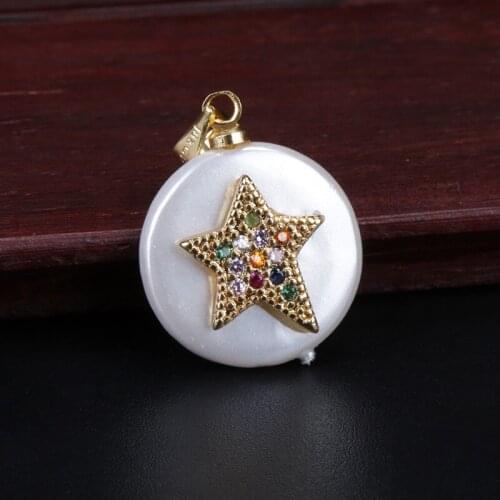 Rainbow cz paved tiny gold star of David evil eye charm white round coin pearl bead dainty pendant choker necklace for women