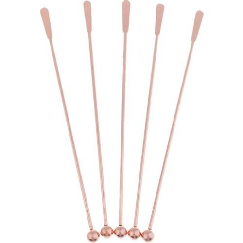 5Pcs Stainless Steel Stirrer Beverage Stirrers Stir Cocktail Swizzle Stick-Rose Gold-Straight Bar,19Cm