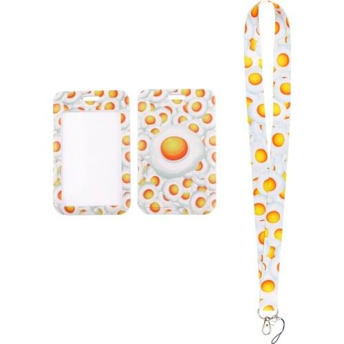 24pcs/lot MD1089 DMLSKY Cartoon Eggs Neck Strap Lanyard for keys ID Card Phone USB badge holder DIY Hang Rope With Card Holder
