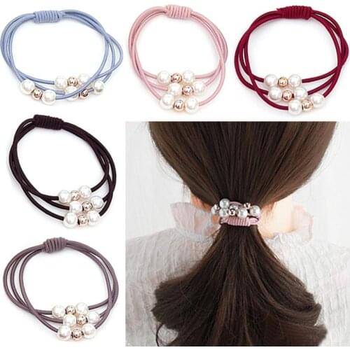1PC Multi-Layer Pearl Hair Rope Elasticity Hair Ring Pearl Hair Rope Hairband Hair Accessories Girls Rubber Band Rope For Women