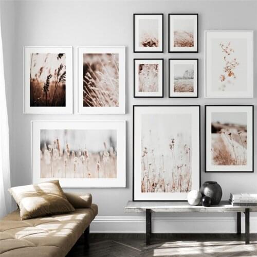 Self-adhesive Wall Stickers Grass Nature Scenery Flower Plant Poster Landscape Wall Art Nordic Style for Living Room Decor
