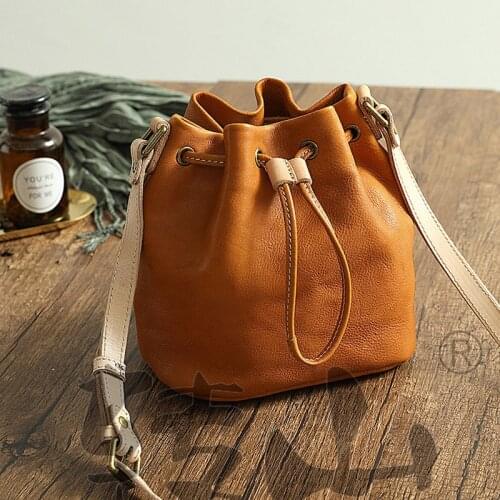 Women Soft Natural Leather Messenger Bag Female Mini Genuine Leather Bucket Shoulder Bag Womens Party Crossbody Phone Bag