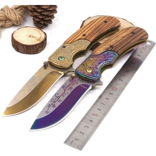 Tactical Folding Hunting Knife Outdoor Rescue Survival Knife Tool 440 Blade wood+steel Handle Camping Pocket Knife EDC Multitool