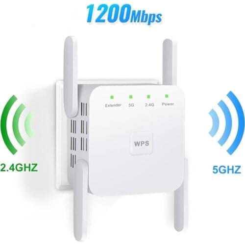 1200M Wireless Repeater Wifi Signal Amplifier Routing Enhancer Extender Wifi Repeater Gigabit Home Routing Dual-frequency White