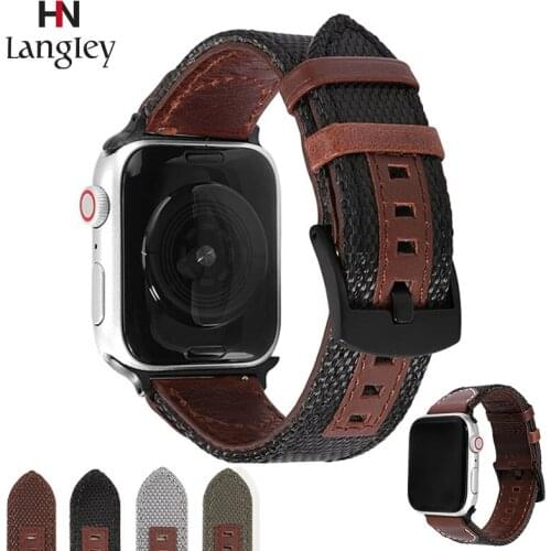 Retro Cow Leather Nylon WatchbandStrap for Apple Watch Series 6 SE 5 4 3 2 Band 44mm IWatch 42mm Belt Bracelet Apple Starp 38mm