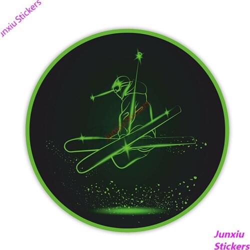 Personality Car Sticker for Green Neon Skier Skiing Vinyl Waterproof Car Window Quality Accessories Decorative PVC 13cm X 13cm
