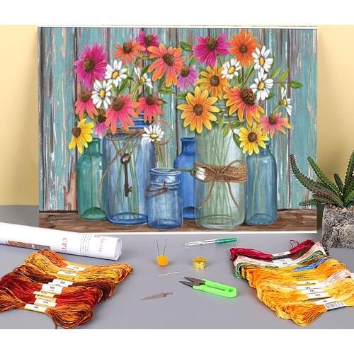 Flower Sunflower Printed 11CT Cross Stitch Full Kit Embroidery DMC Threads Needlework Knitting Painting Handiwork Floss