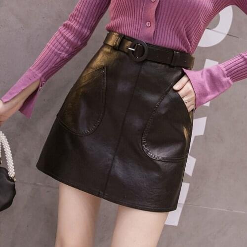 Pu Leather Mini Korean Fashion High-Waisted Vintage Spring Autumn Summer WomenS Clothing Skirts Vetement Femme 2021