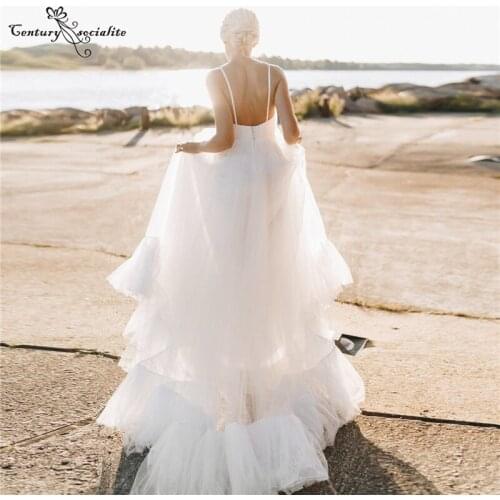 Beach Wedding Dresses for Women 2021 Straps Backless Pleats A-Line Boho Bridal Gowns Bohemian Bride Dress Vestido De Noiva