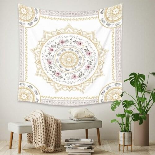 Golden Mandala Flower Bohemia Tapestry for Livingroom Photography Wall Decor