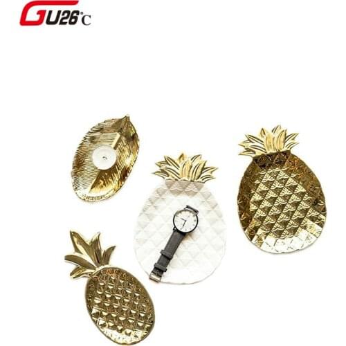 Gold Decorative Pineapple Leaf Ceramic Charger Plate Porcelain Candy Trinket Dish Jewelry Storage Plate Crockery Tableware
