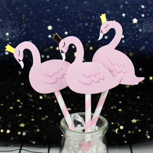 10pcs Pink Swan Cake Topper Dessert Decoration Flamingo Cake Insert Paper Card DIY Wedding Gifts Birthday Party Favors