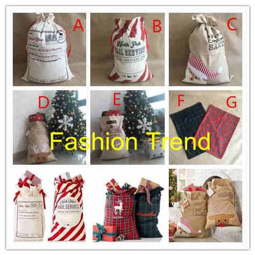 20pcs/lot free shipping Latest design Christmas gift bags cotton santa sacks large monogram good quality 7 styles santa sacks