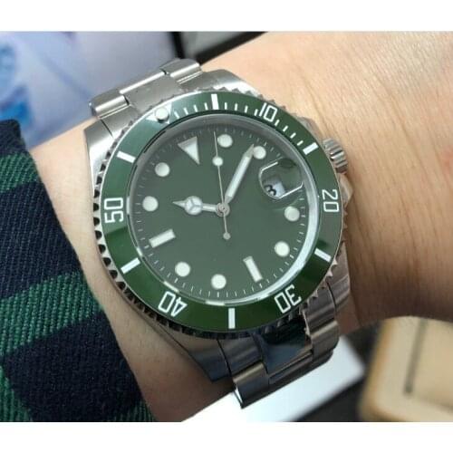 40mm PARNIS Sapphire Glass green ceramic Bezel Automatic Self-Wind movement Men Watches luminous Mechanical watches pa105-p8