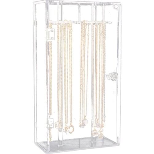 Acrylic 24 Hooks Rotation Necklace Display Stand Pendant Display Organizer Holder Dust-Proof Jewelry Display Box