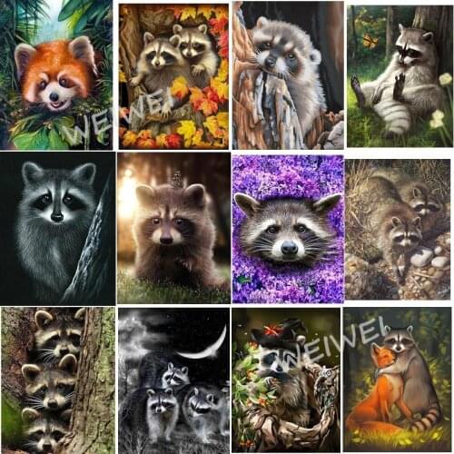 5D Cute Raccoon Diamond Painting Full Drill Diamond Embroidery Kit Animals Picture of Rhinestones Mosaic Crafts Home Decor