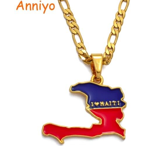 Anniyo (More Map Design Go To My Store) I LOVE HAITI Map Flag Necklace Pendants Ayiti Gold Color Jewelry Maps of Haiti #116006